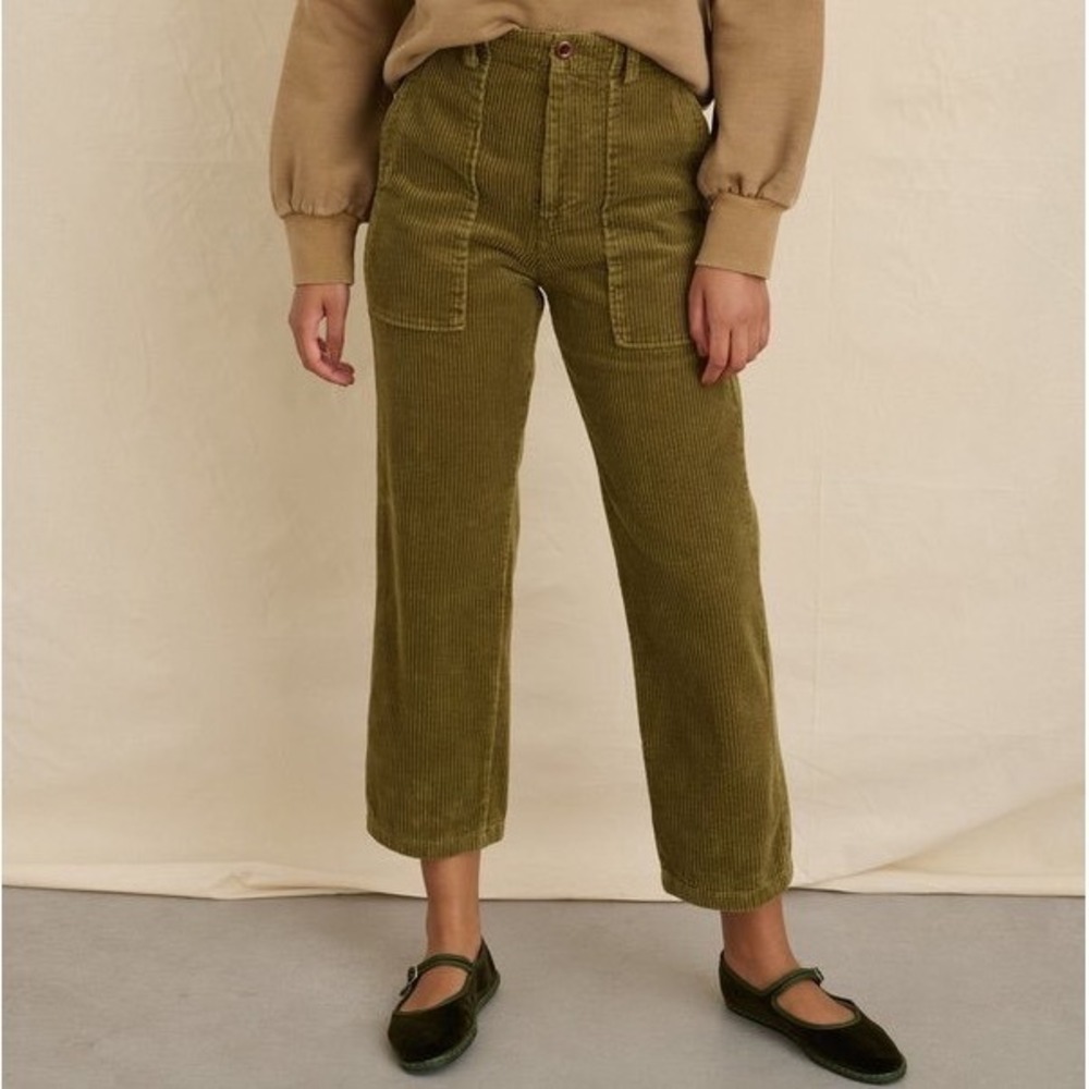 Alex Mill Neil Straight Leg Pants Corduroy Olive Green High Rise Cotton - 0